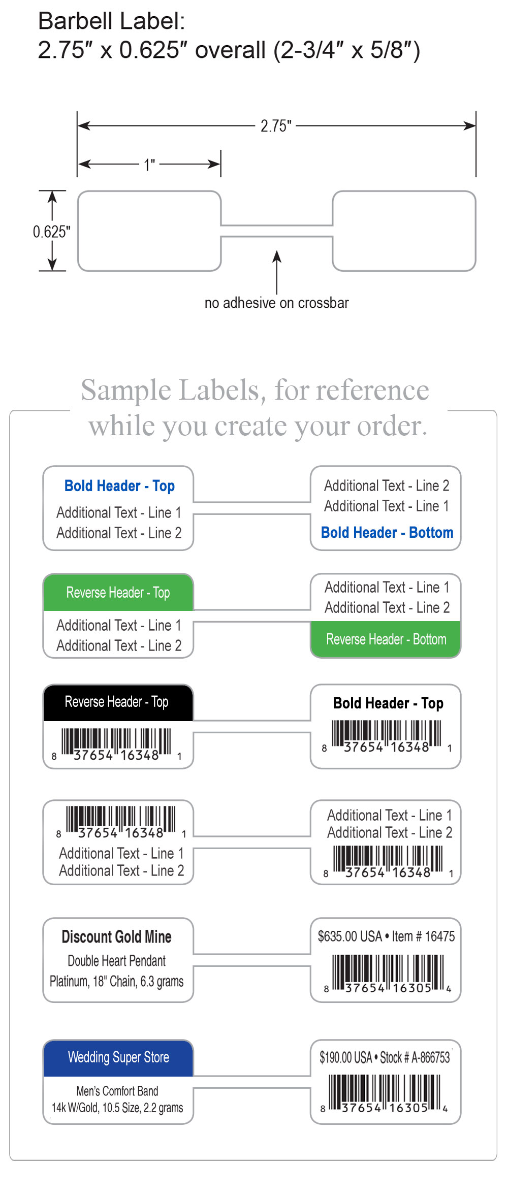 Small Poly Barbell Labels - Jewelry Labels And Tags