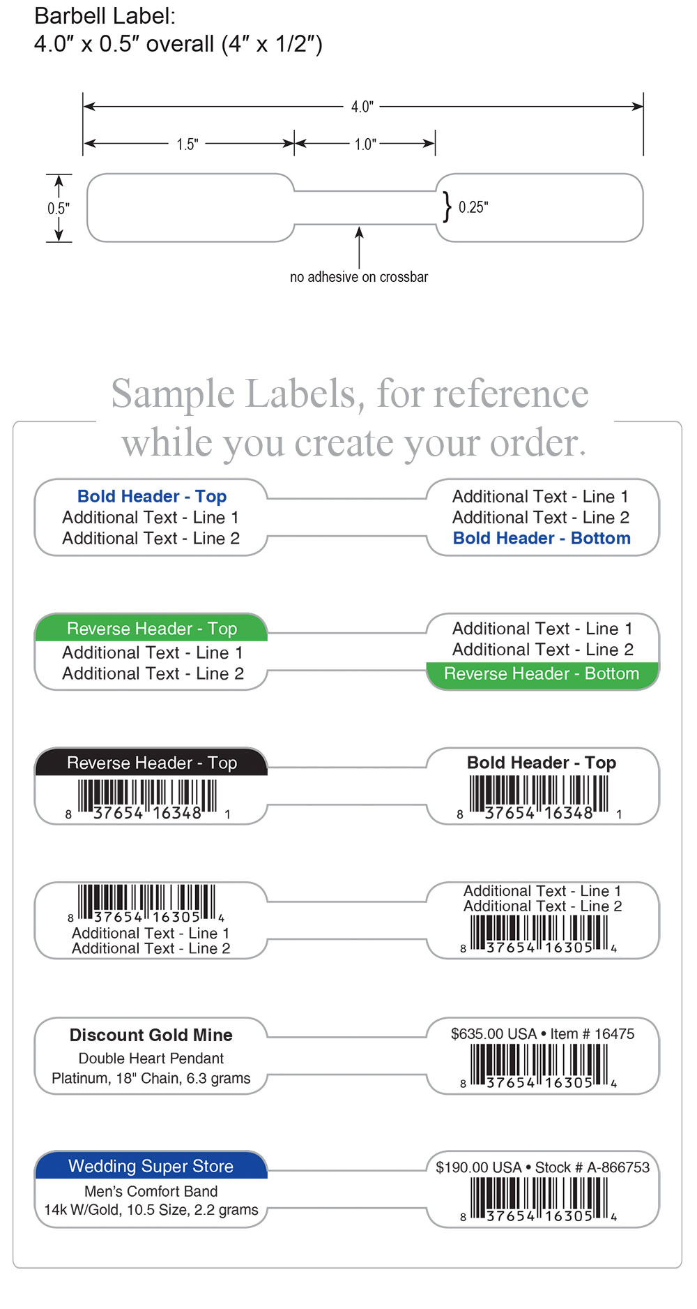 Jewelry Labels - Barbell Style, 3510 Labels Per Roll, 1 Core - Pack of 1  Roll